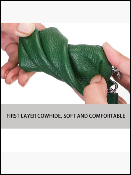 Leather Key Wallet Case Double Zipper Portable Multi-Functional Keychain Bag